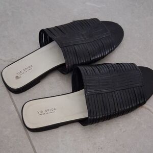 Via Spiga Black Leather Mules